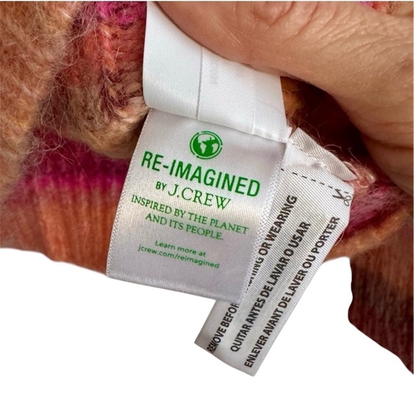 New J Crew Merino Wool Sweater Striped Crewneck Cropped Pullover Multi Cozy XS - Picture 9 of 9